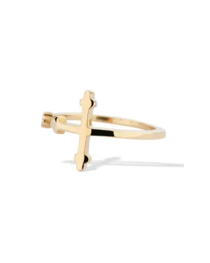 14k Yellow Gold Sideways Cross Ring