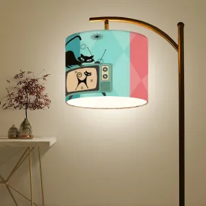 Atomic Cat Mid Century Modern Floor Lamp, Kitsch Pink, Aqua Teal Mod Arc Lighting