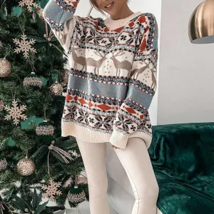 Casual O Neck Long Sleeve Pullover Women Christmas Printed Sweater