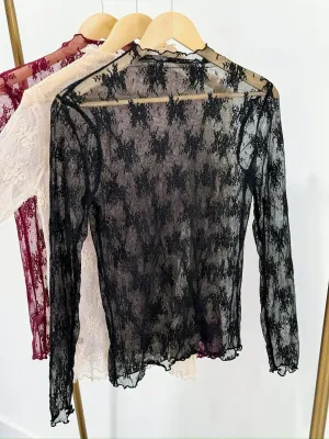 Sheer Luck Lace Top - Black