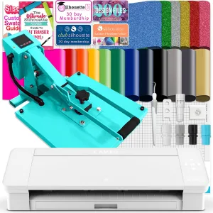 Silhouette White Cameo 4 w/ 15" x 15" Turquoise Slide Out Heat Press Bundle