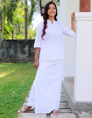 White Cut Lawn Lungi